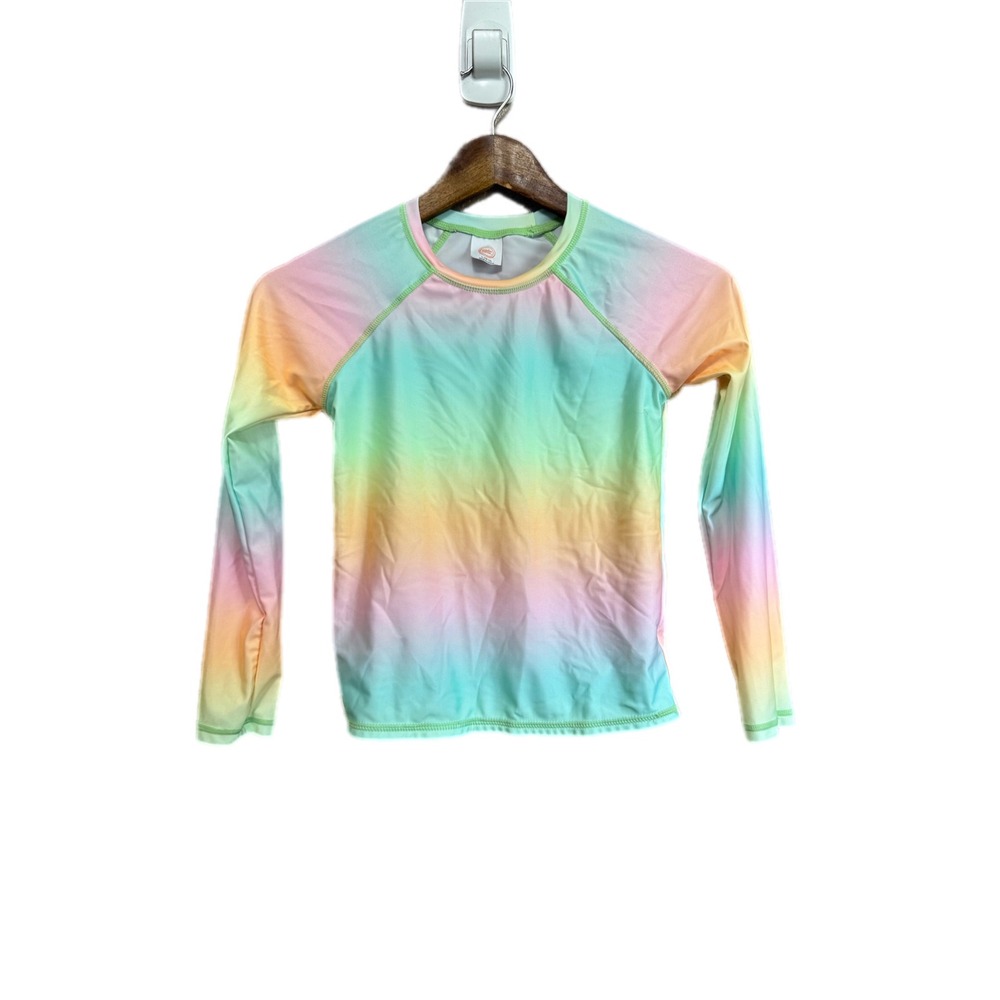 Wonder Nation Rash Guard Kids L 10-12 Rainbow Ombre Excellent Long Sleeve Swim